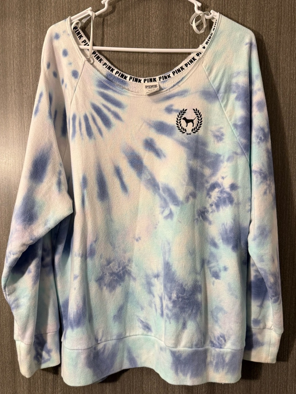 Victoria's Secret PINK Blue and White Tie-Dye Crewneck Sweater